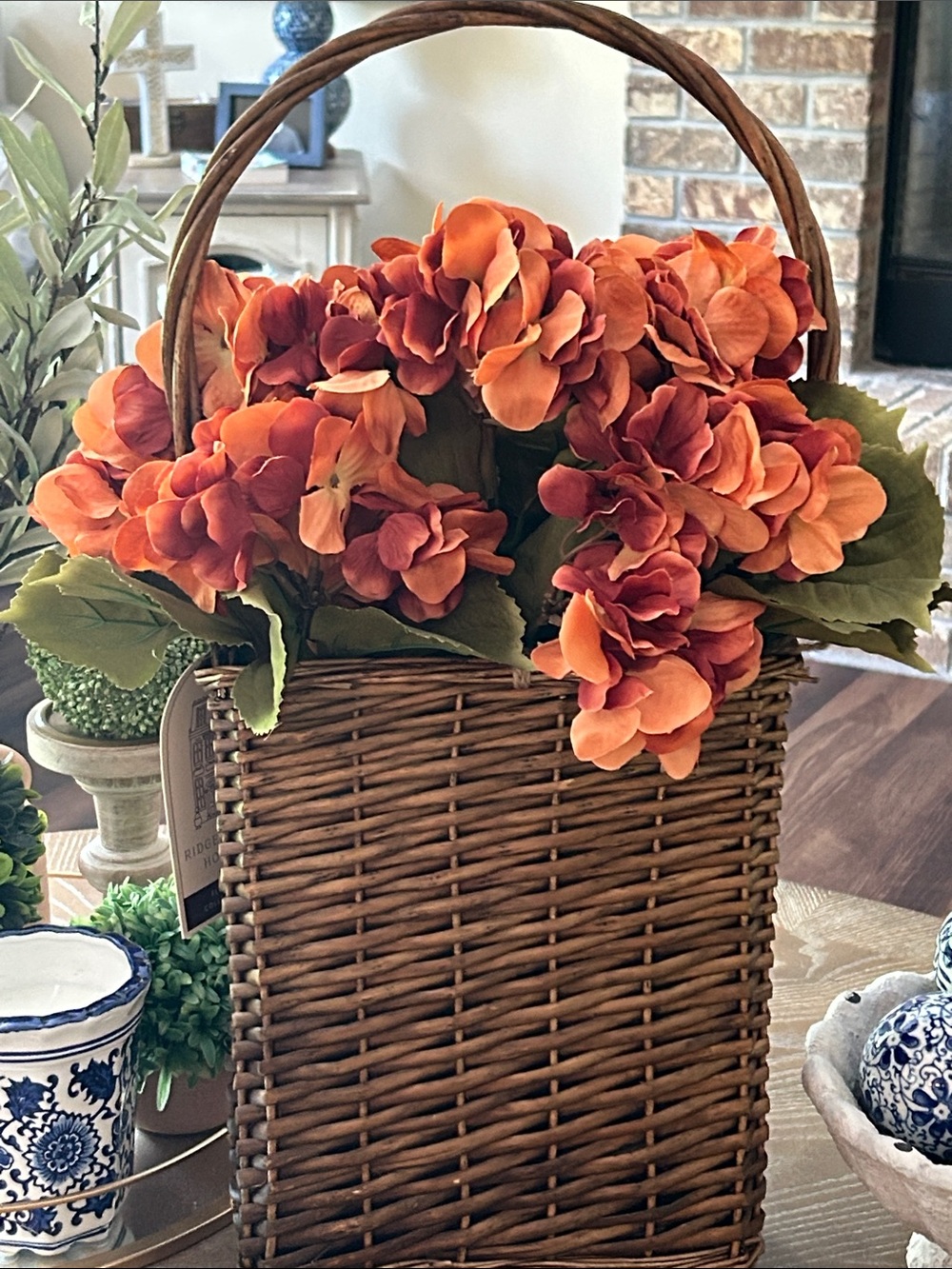 NWT! Fall Harvest Rust Orange Hydrangea Hanging Basket Floral Arrangement - Picture 5 of 7